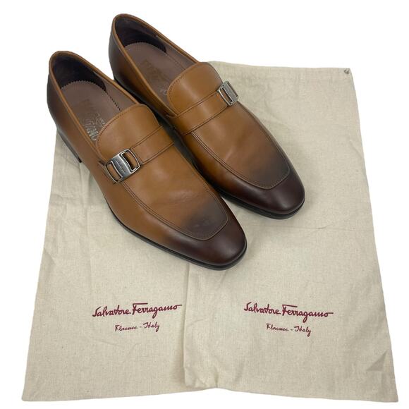 Salvatore Ferragamo Benson Burnished Side Buckle Leather Loafer Size 11E - Picture 12 of 13